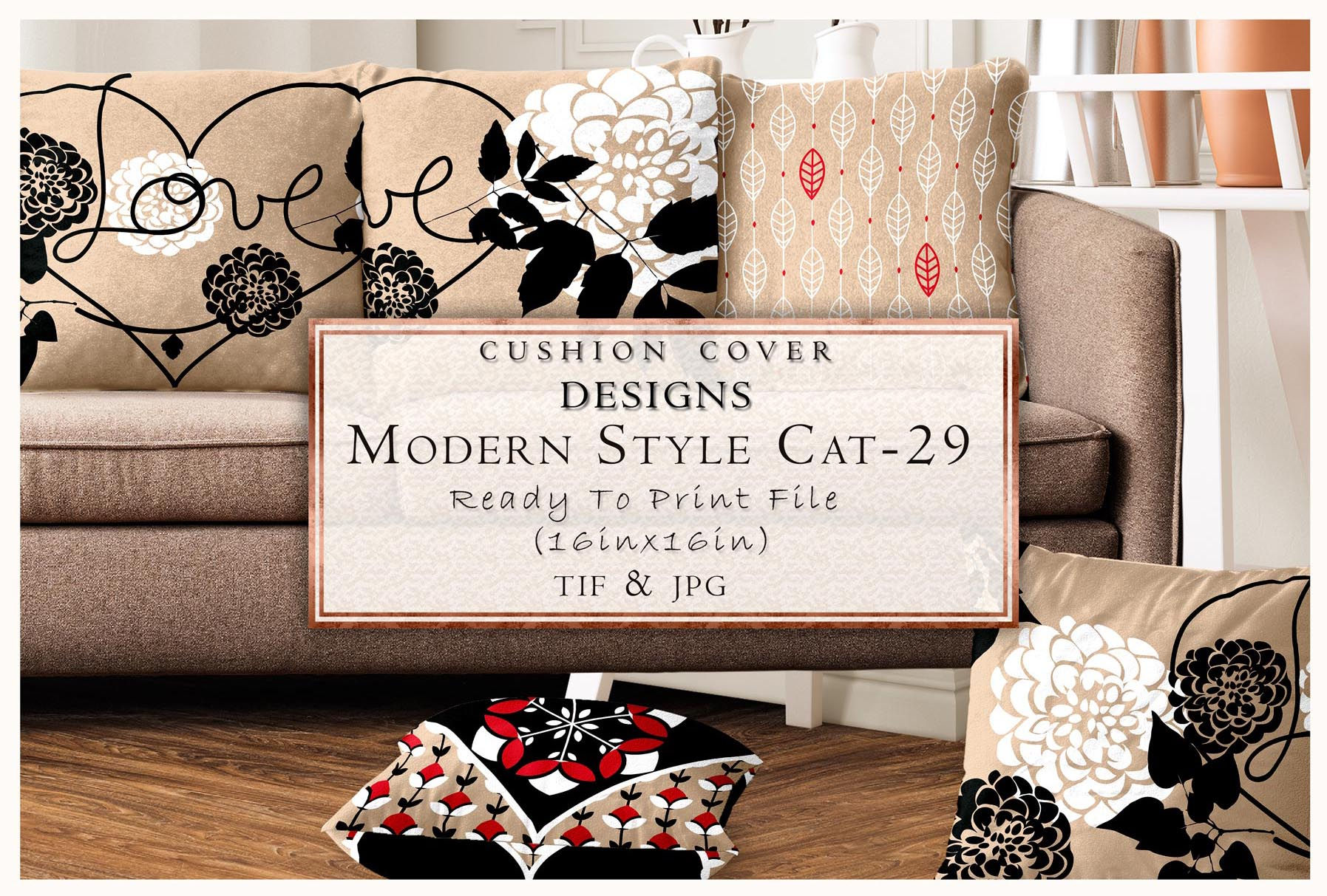 Cushion Cover Designs - Modern Style Cat-29 ready to print file. Tanzitex Studio