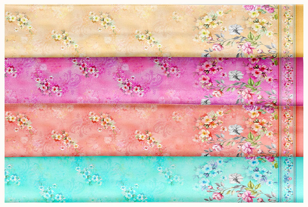 थंबनेल: Floral fabric rolls in various colors with Ethnic Diamond Motif Digital Pattern TZSRT 5085