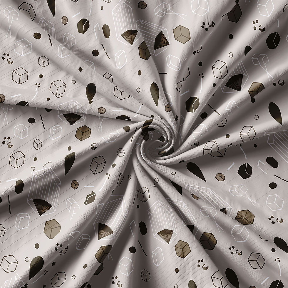 Thumbnail: Geometric print fabric with light background and abstract shapes, Tanzitex Studio