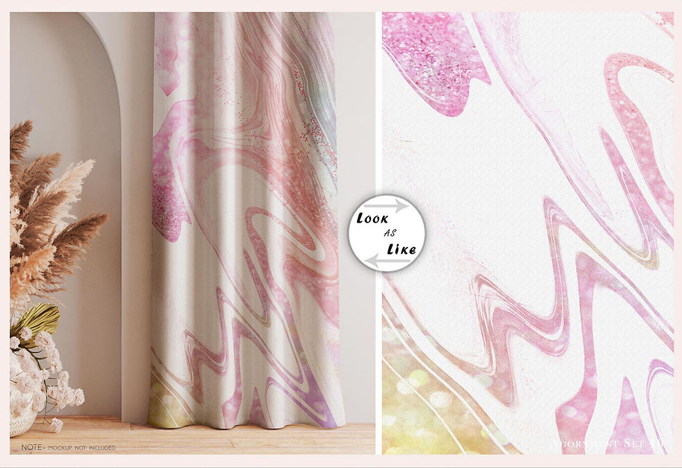 थंबनेल: Pink and white patterned curtain design. Look or Else. Kids Room Collection.