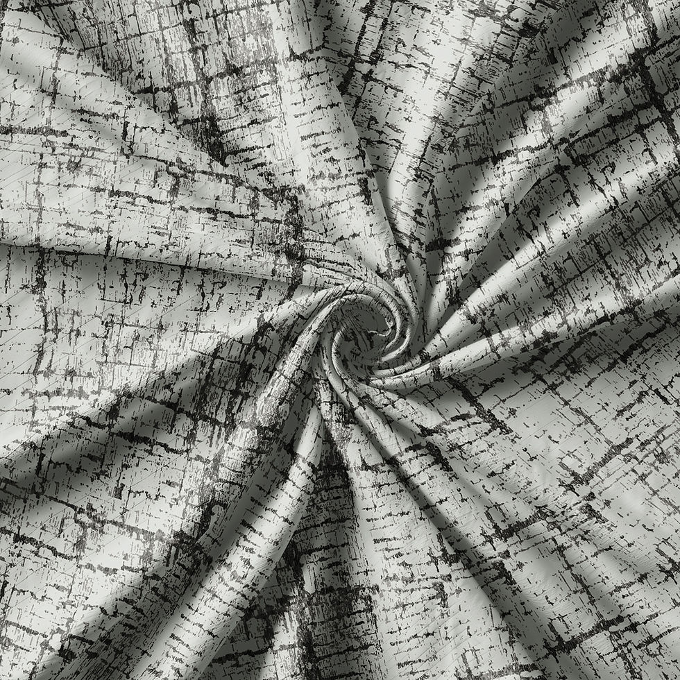 थंबनेल: Textile with abstract pattern in black and white, swirled, detail