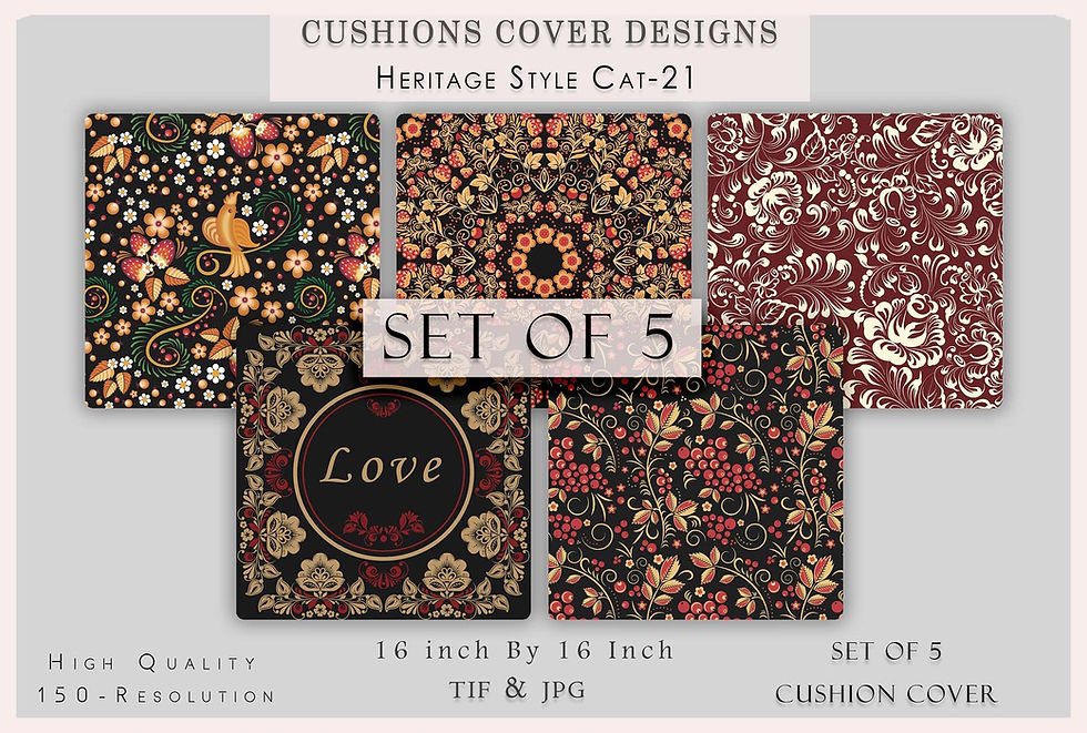 Thumbnail: Cushions cover designs with heritage style cat-21, set of five with Love text Tanzitex Studio