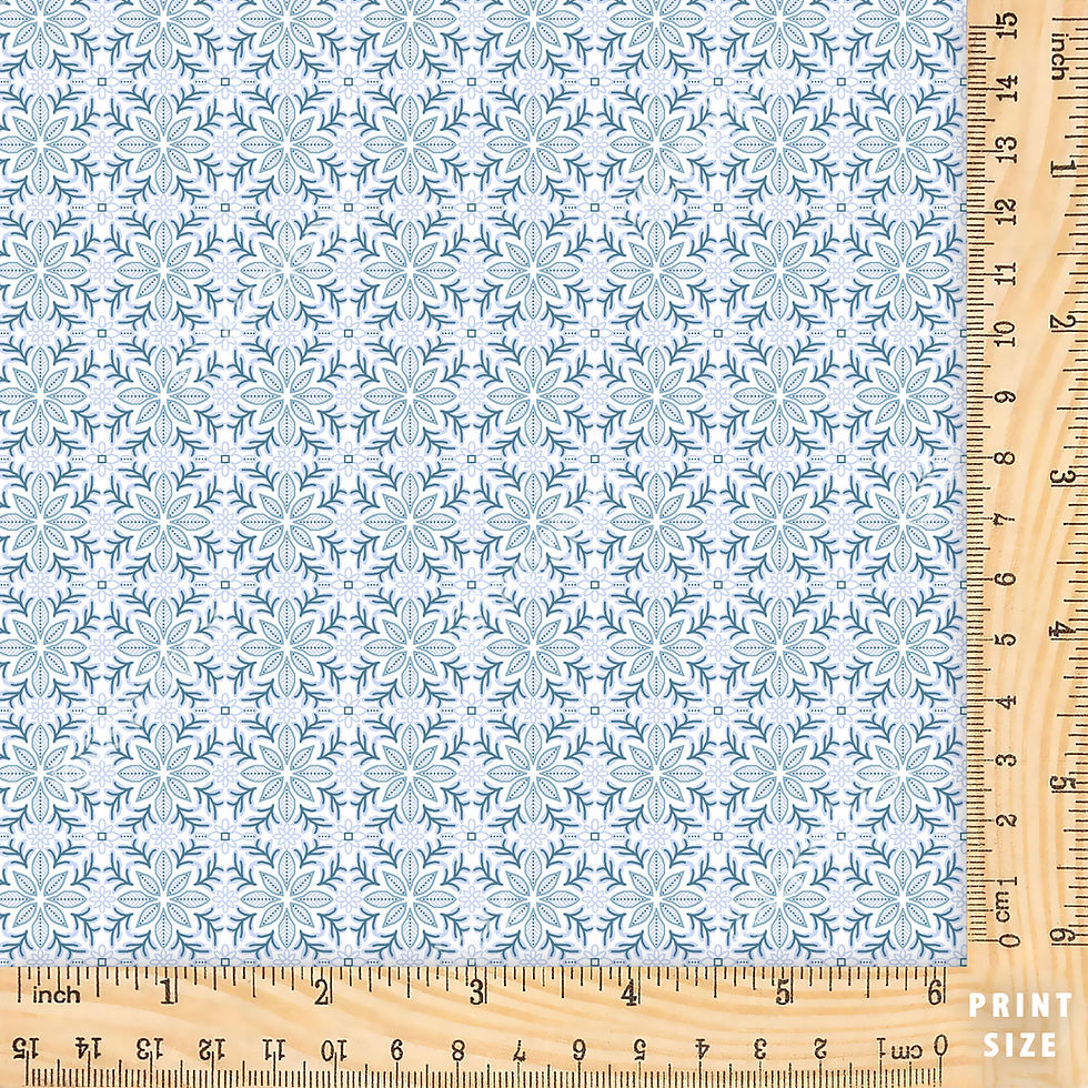 Light blue floral pattern fabric with ruler for measuring Tanzitex Studio