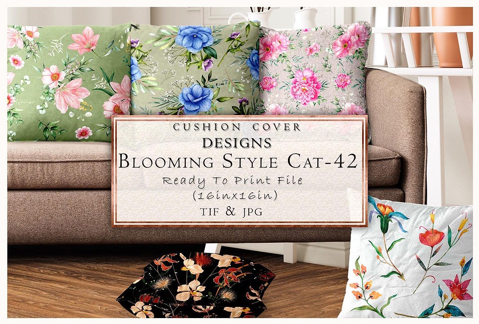 Cushion cover designs, Blooming Style CAT-42, Ready To Print File, TIF & JPG, Tanzitex Studio.
