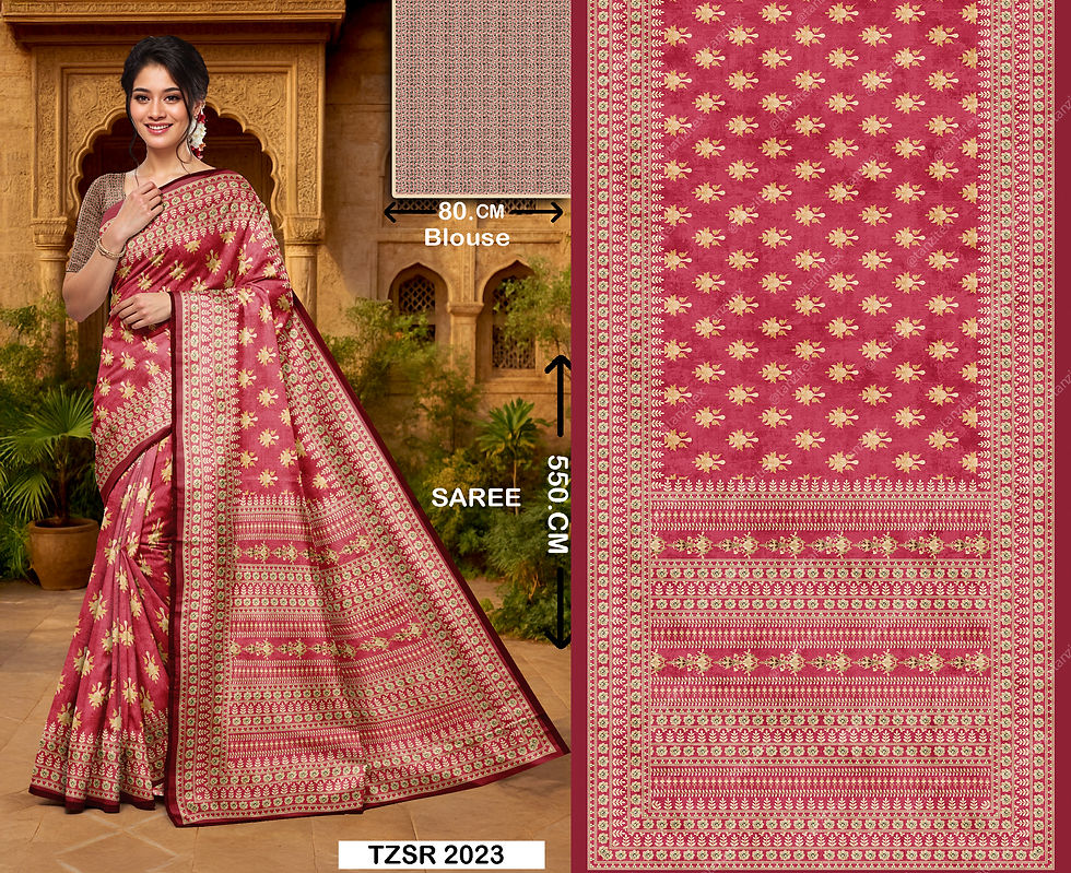 Ruby Red Zari Floral Digital Saree Design TZSR 2023
