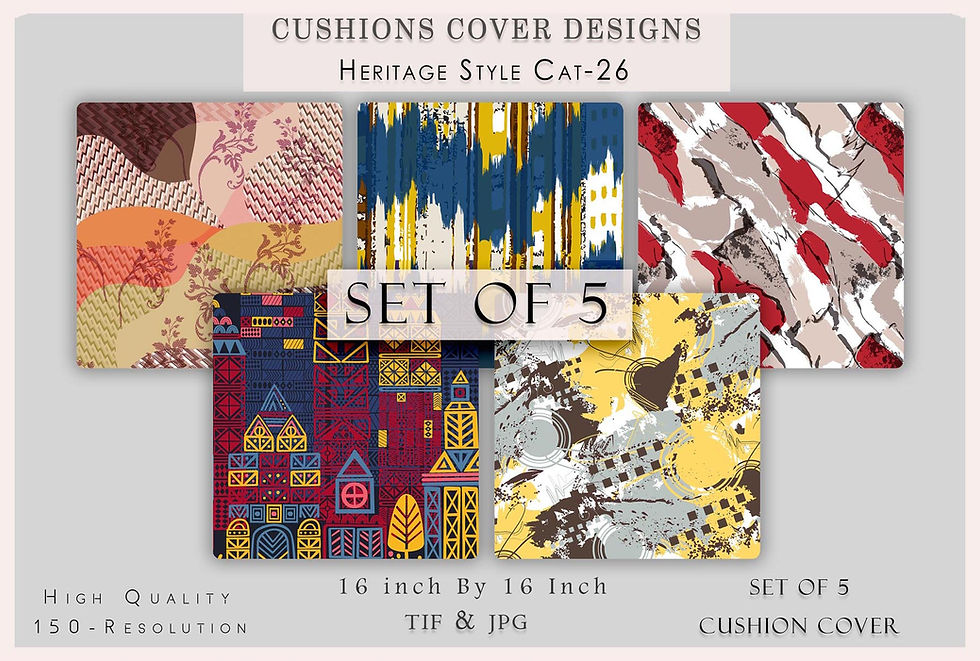 Thumbnail: Cushions cover designs set of 5, Heritage Style CAT-26, 16 inch by 16 inch.