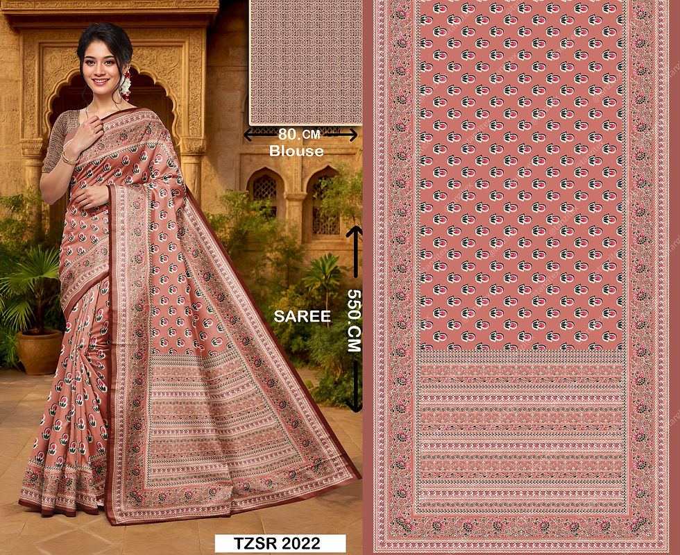 Peach Mughal Floral Digital Saree Design TZSR 2022