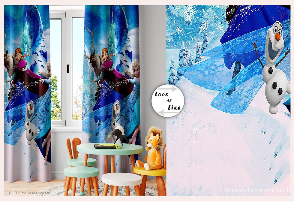 Thumbnail: Frozen themed curtains and furniture in children's room with the text Look at Fine