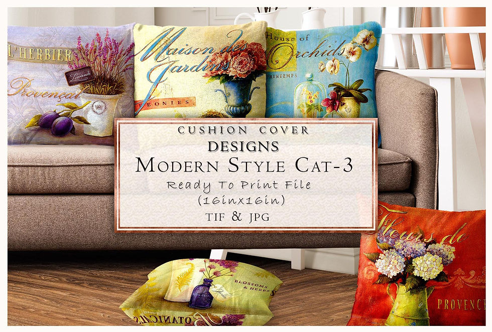 Cushion Cover Designs – Modern Style Cat-3 cushions on display, Ready To Print file.