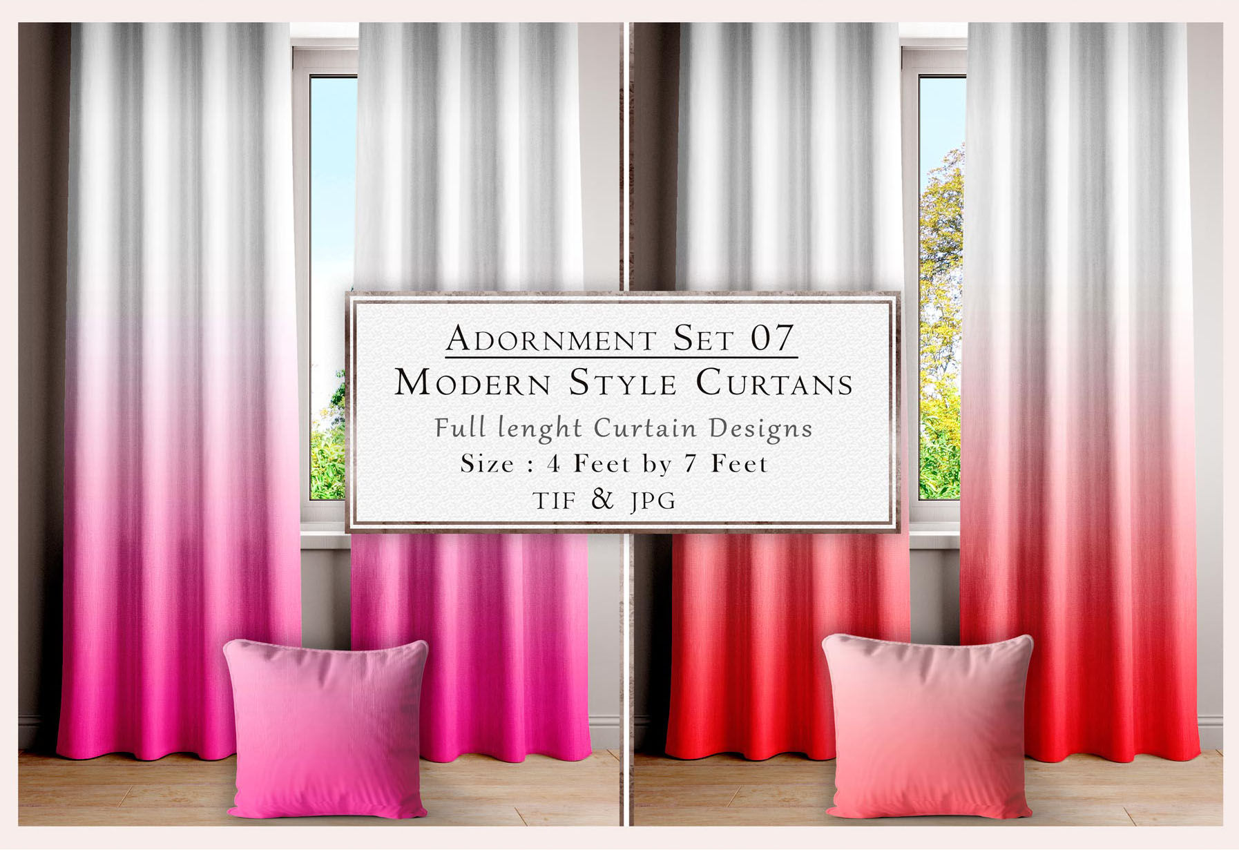 Modern style curtains with ombre effect, Adornment Set 07, Tanzitex Studio. Full length design.