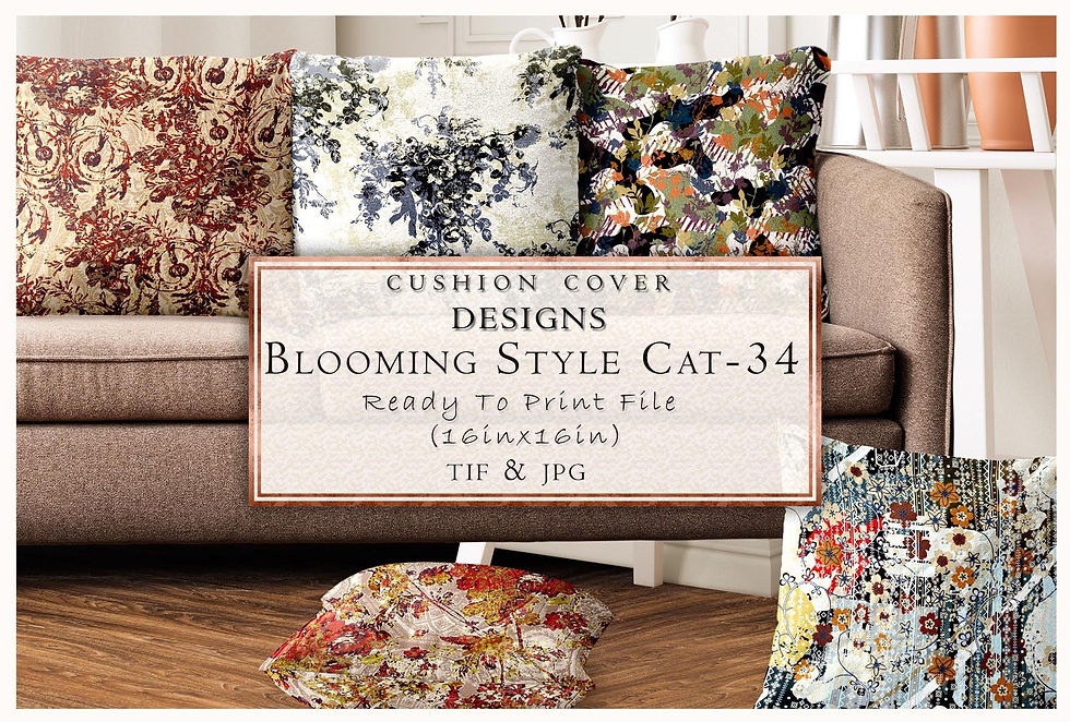 Cushion cover designs featuring Blooming Style CAT-34 ready to print TIF & JPG file.