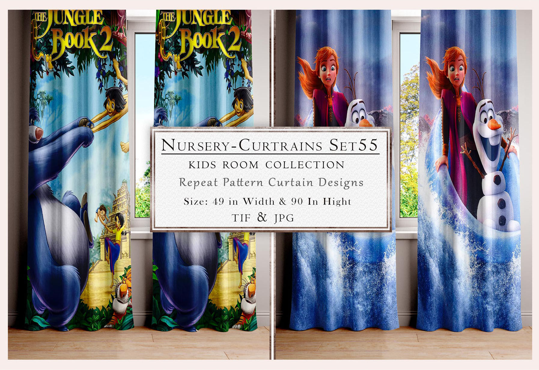 Nursery Curtains Set 55 Kids Room Collection Repeat Pattern Curtain Designs 49 in Width