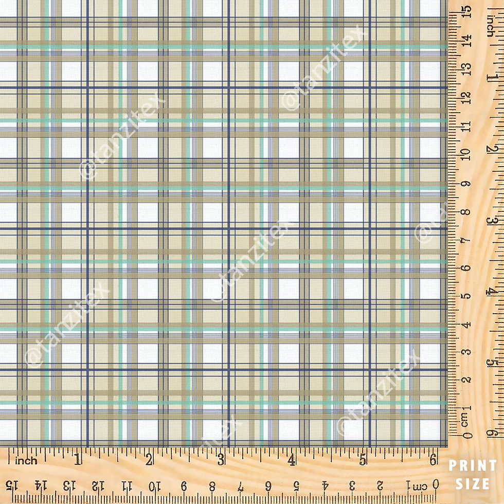 Checkered pattern fabric with ruler. Abstract Botanical Geo TZFD Suit 605 C. Tanzitex Studio.