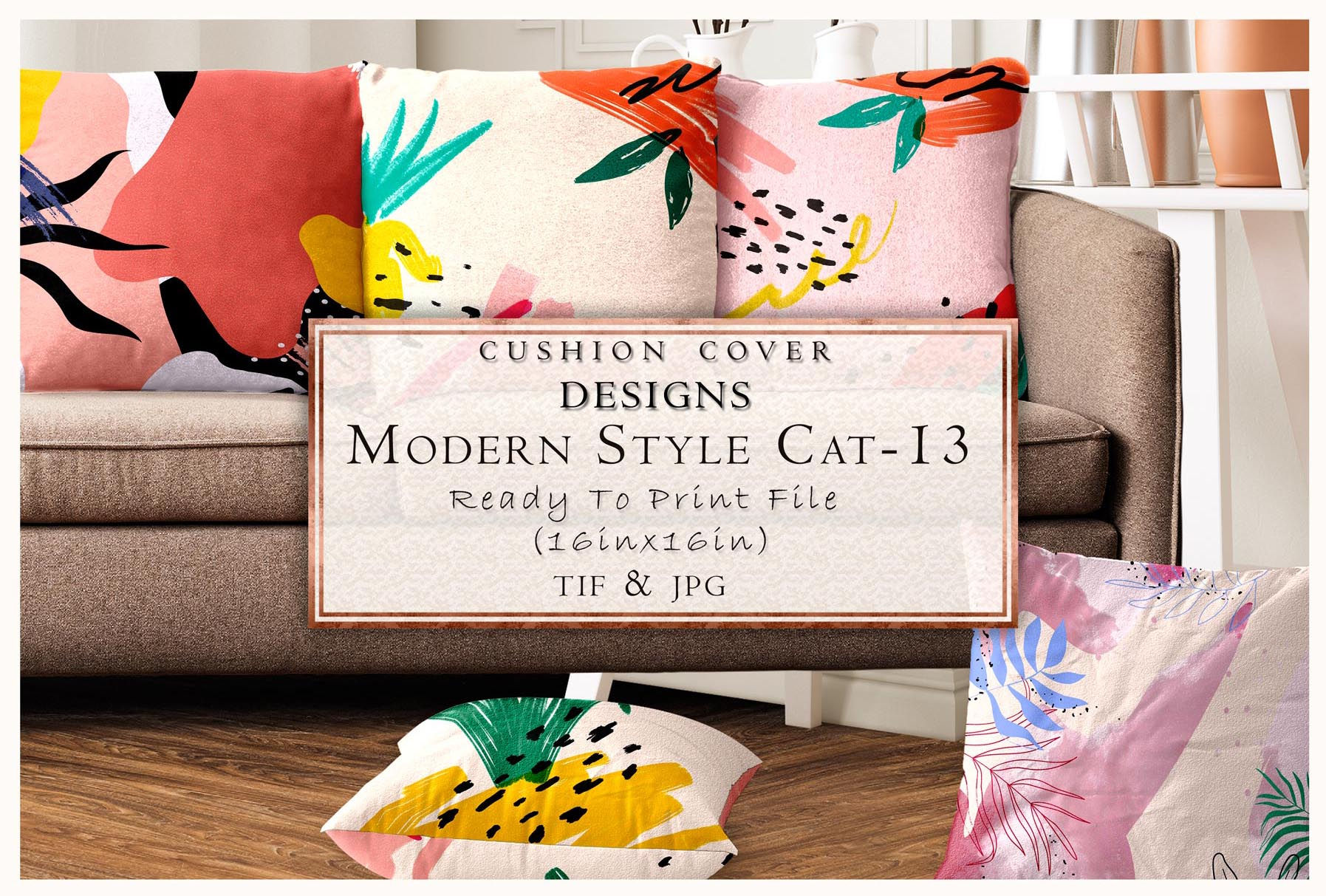 Cushion cover designs with Modern Style CAT-13 text Ready To Print File Tanzitex Studio