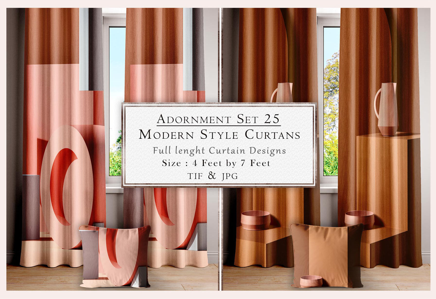 Modern curtains set 25 with text display. Full-lenght Curtain Designs, size 4. Feet by 7 Feet