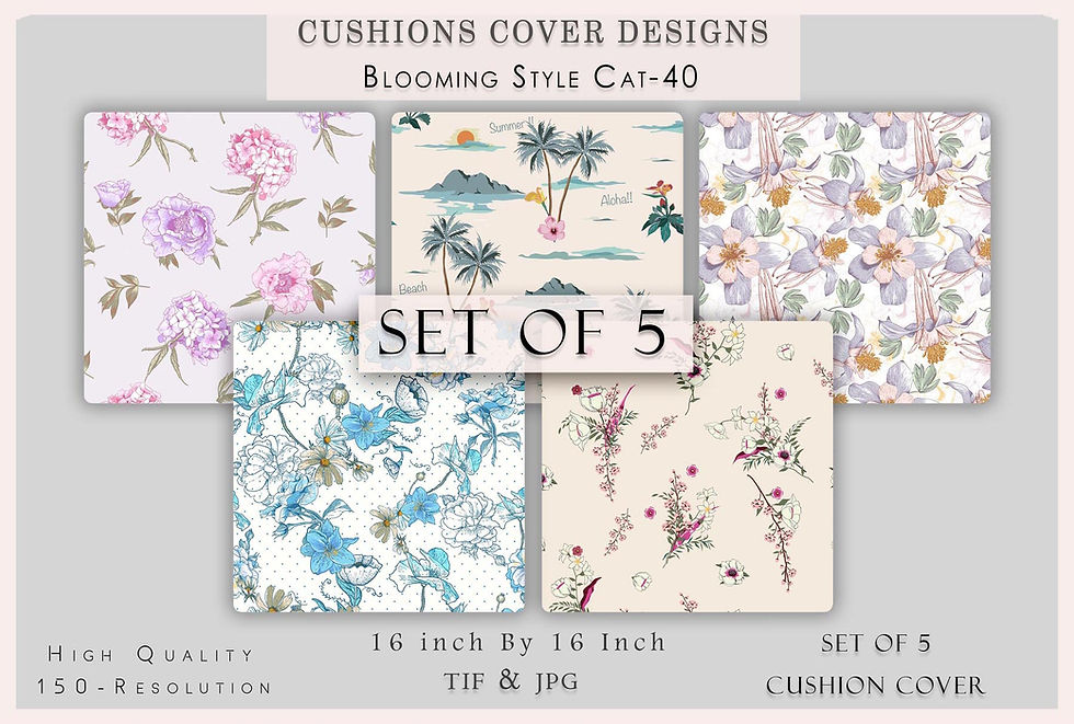 Thumbnail: Cushions cover designs, Blooming style, set of five, 16 inch by 16 inch TIF & JPG.