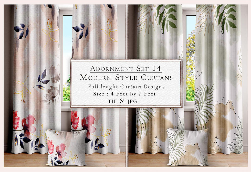 Modern style curtains, Adornment Set 14, 4 feet by 7 feet, TIF & JPG design.