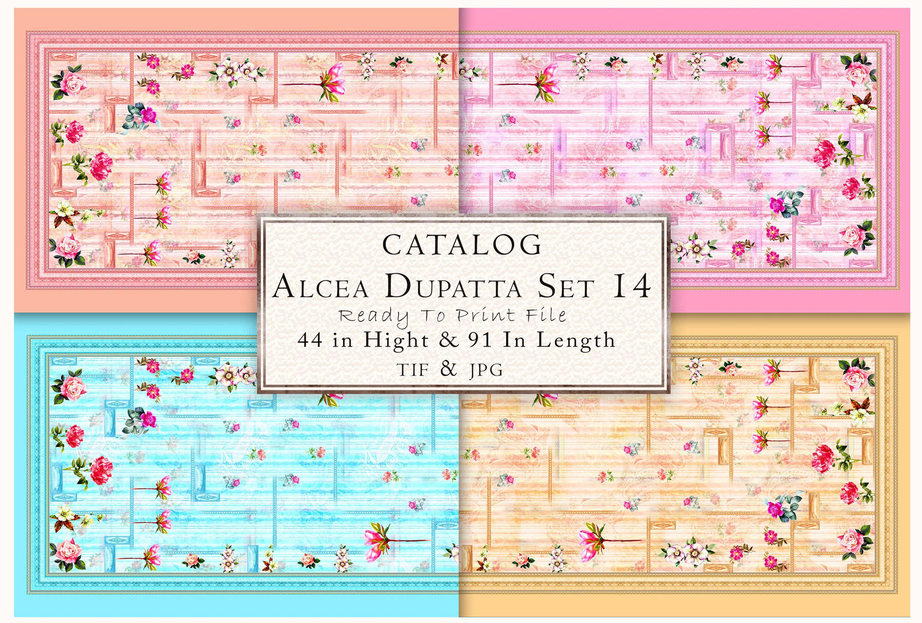 Catalog Alcea Dupatta Set 14, 44 in Hight & 91 Is Length, TIF & JPG