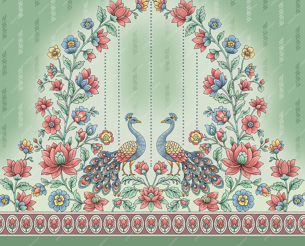 थंबनेल: Pastel Peacock Arch Ethnic Digital Suit Design – 4 Colorways TZST 1017