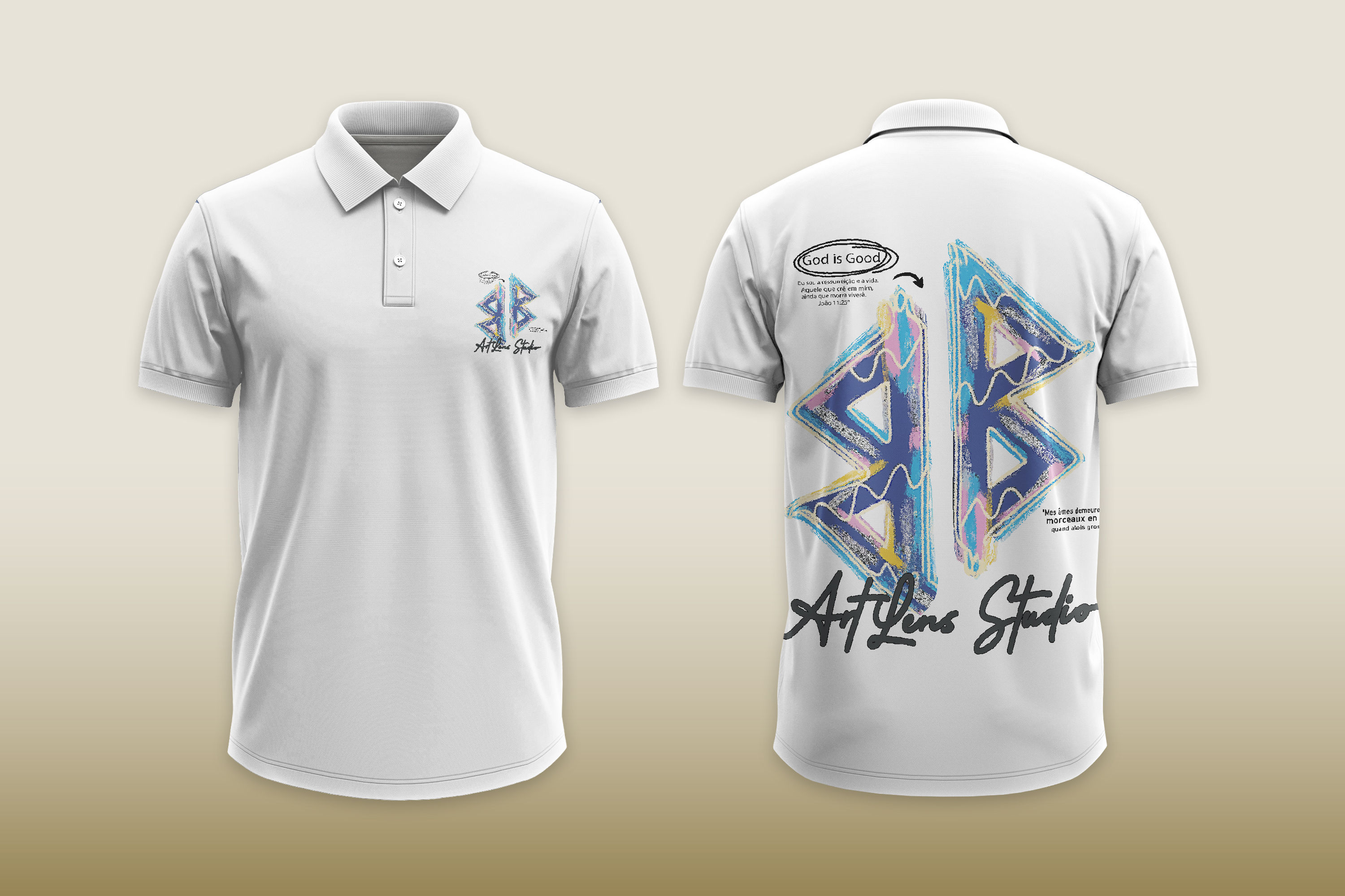 White polo t-shirt with logo design Art Line Studio Tanzitex Studio