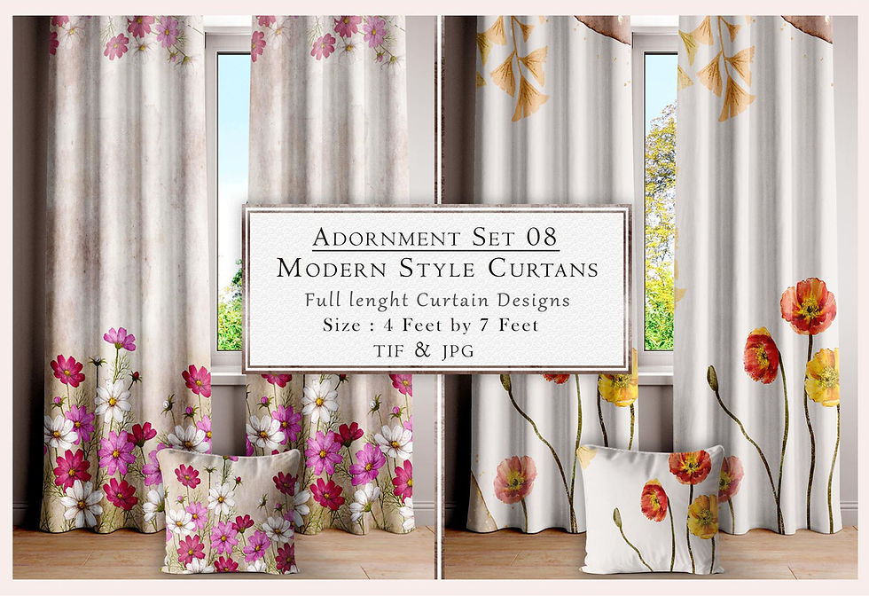 Adornment Set 08 Modern Style Curtains full-length design, 4 feet by 7 feet, window design, Tanzitex Studio