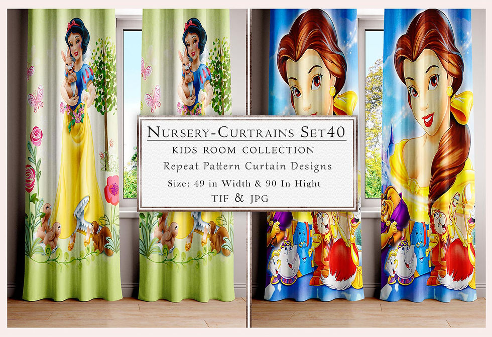 Nursery Curtains Set 40 Kids Room Collection Repeat Pattern Curtain Designs, Tanzitex Studio.