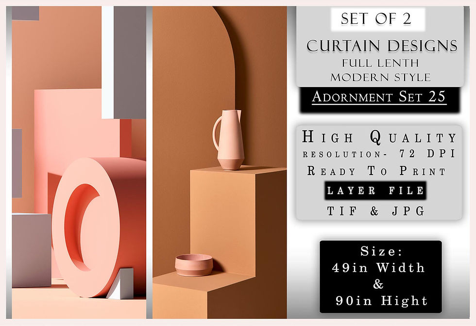थंबनेल: Modern curtain design set with text, ready to be used, 49in width and 90in height.