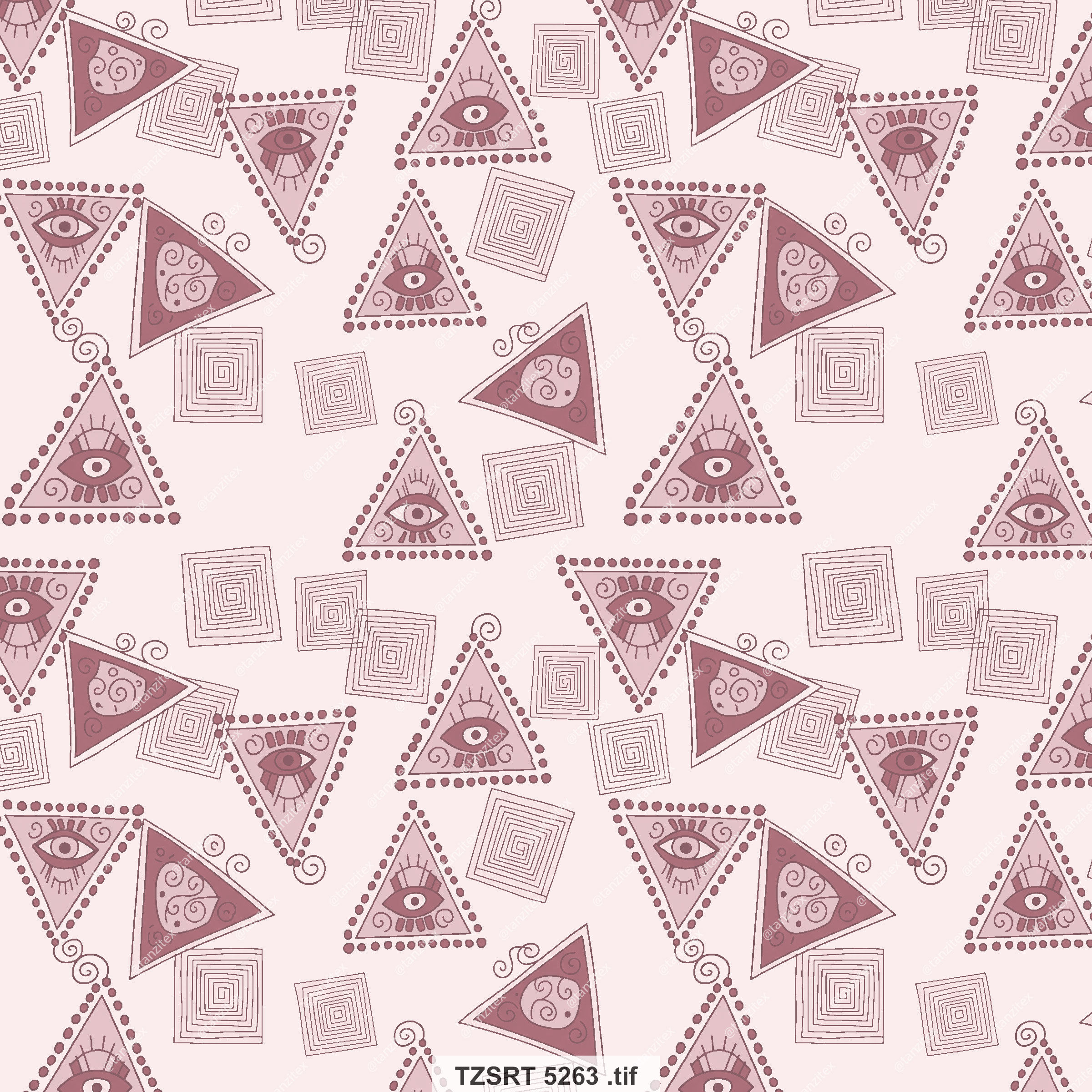 Pattern of triangles and squares with eyes in the center Tanzitex Studio