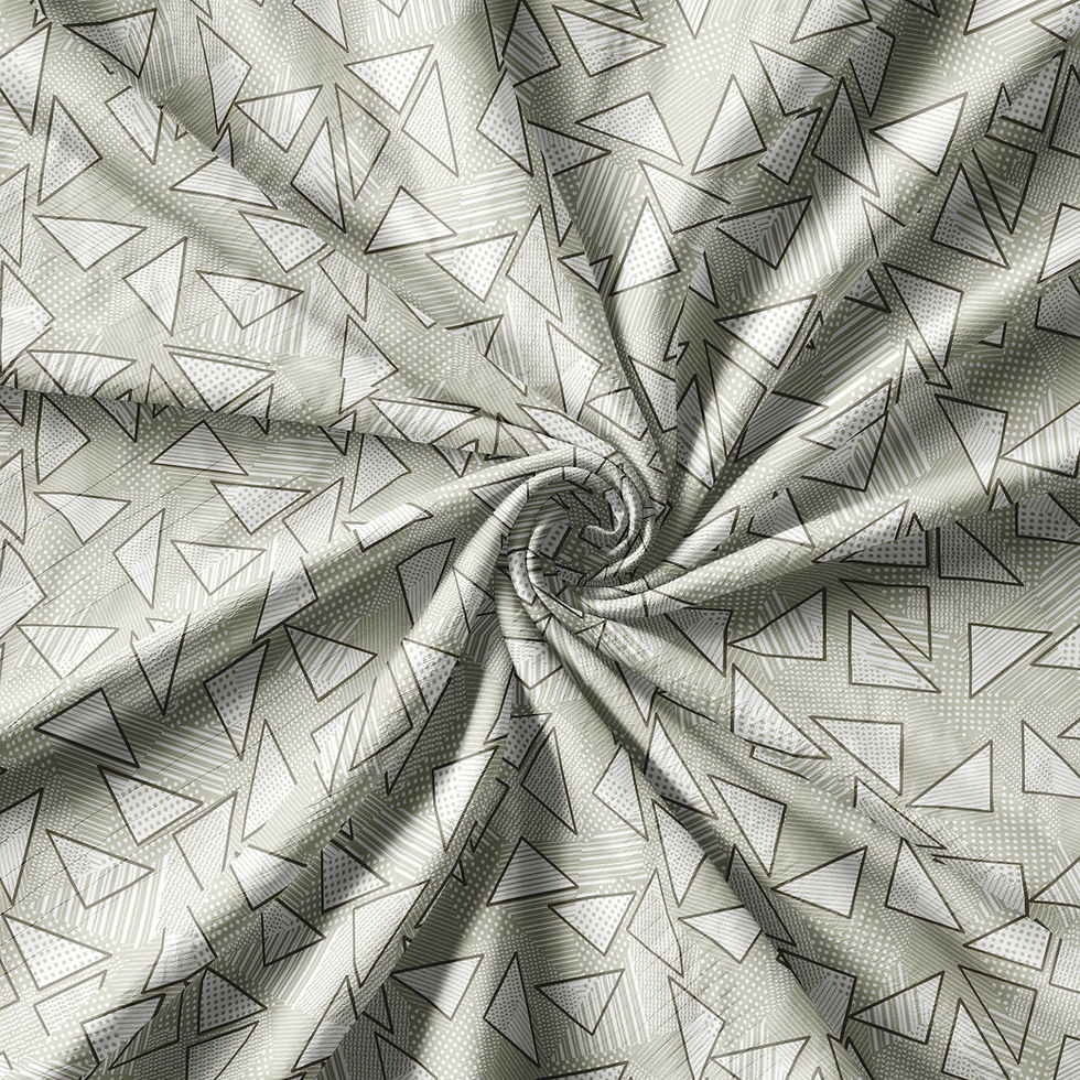 Thumbnail: Fabric detailed with grey triangles; swirled pattern with neutral background.