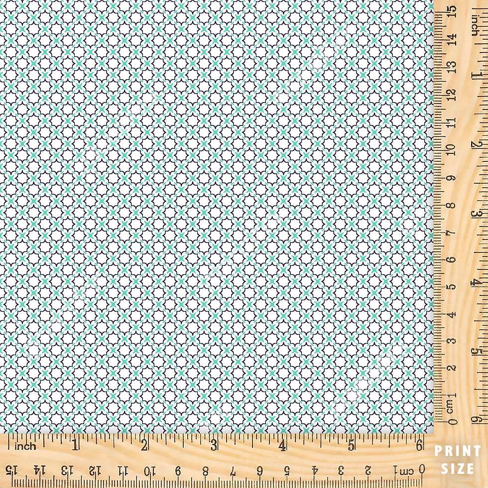 Geometric pattern fabric, ruler showing measurements, Abstract Botanical Geo TZFD Suit 605 C Tanzitex Studio