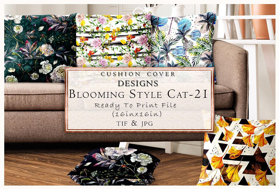 Blooming style cushion cover designs with printed floral patterns, ready to print file.