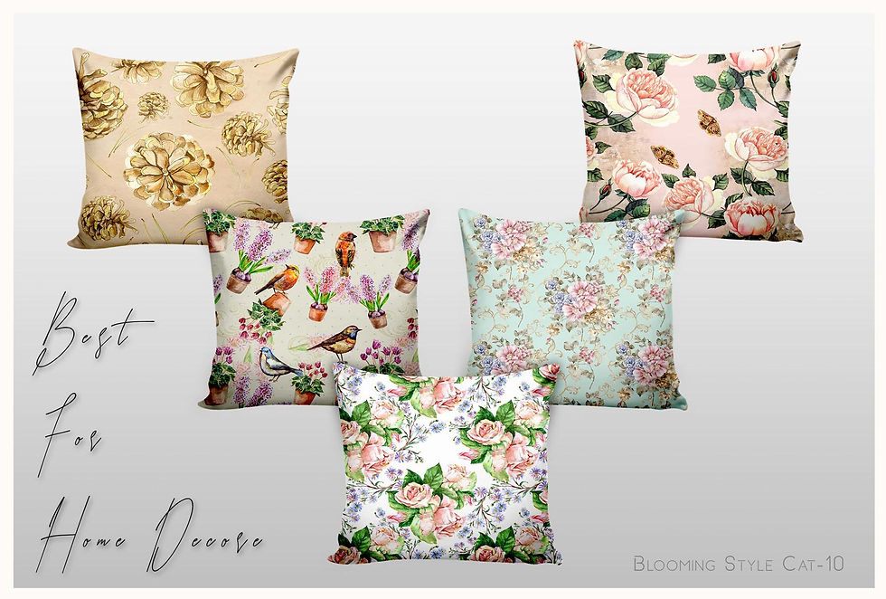 Thumbnail: Decorative floral print pillows display. Beautiful floral designs, Tanzitex Studio.