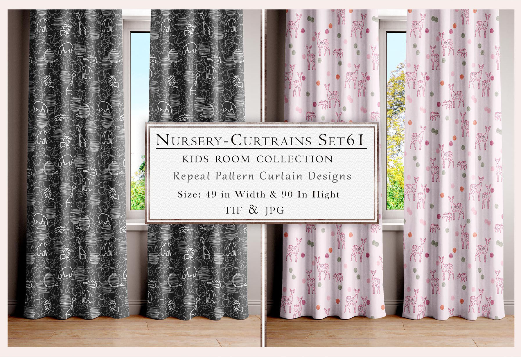 Nursery curtains set 161 Kids Room Collection Repeat Pattern Curtain Designs TIFF & JPG