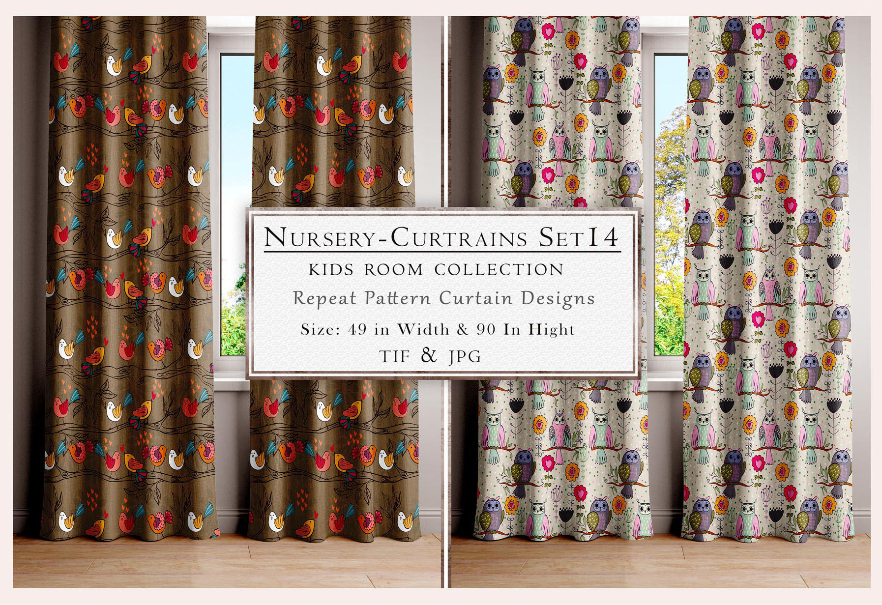 Nursery Curtains Set 14 Kid's Room Collection Repeat Pattern Curtain Designs Tanzitex Studio.
