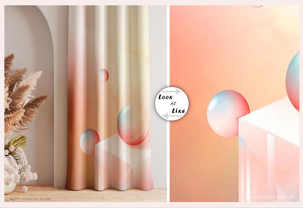 Colorful curtain design with creative abstract elements and the text Rose or Else.