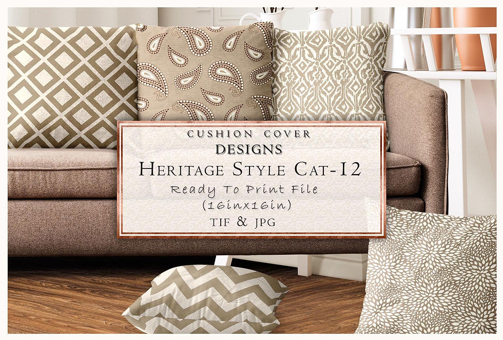 Cushion cover designs featuring Heritage Style CAT-12 ready to print, TIF and JPG files.