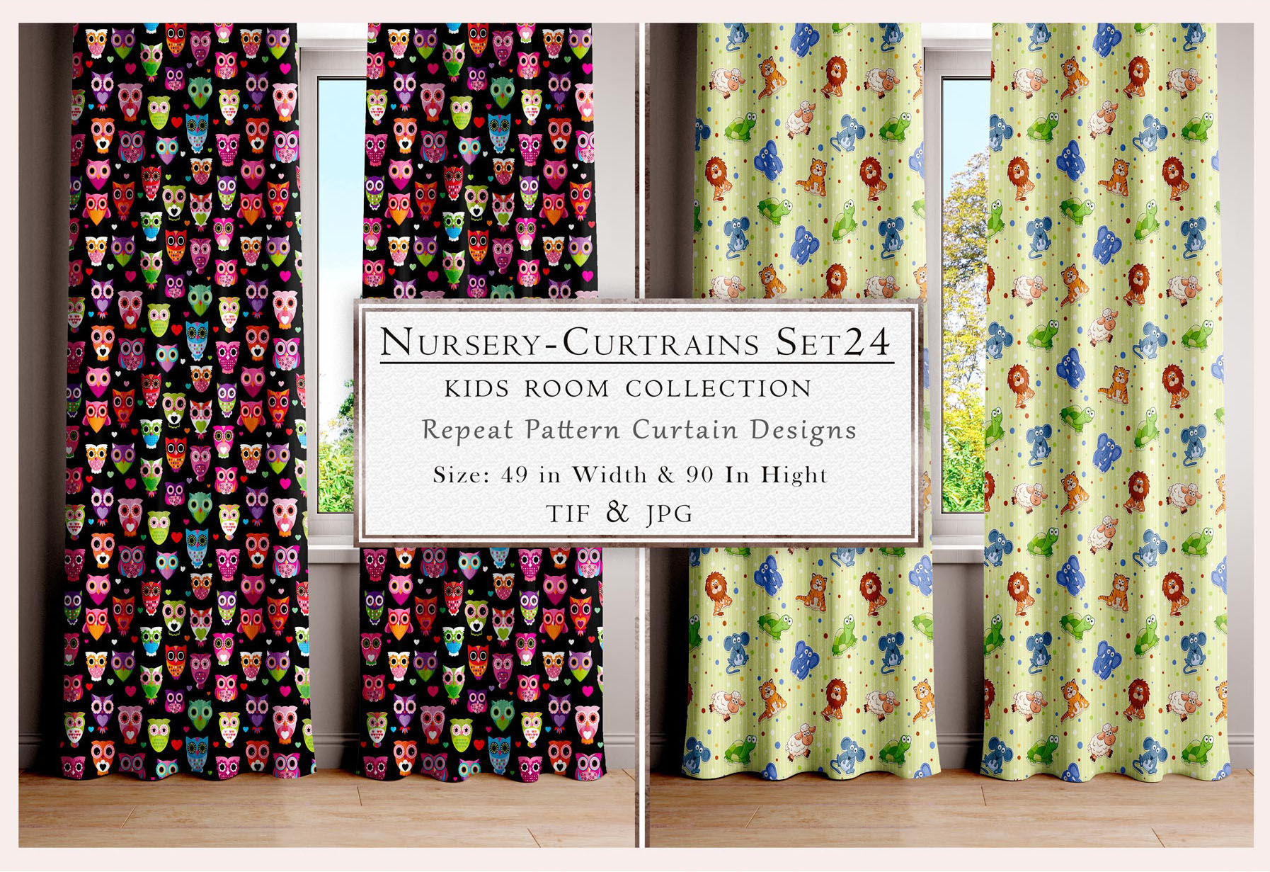 Nursery Curtains Set24 Kids Room Collection Repeat Pattern Curtain Designs TIFF & JPG.