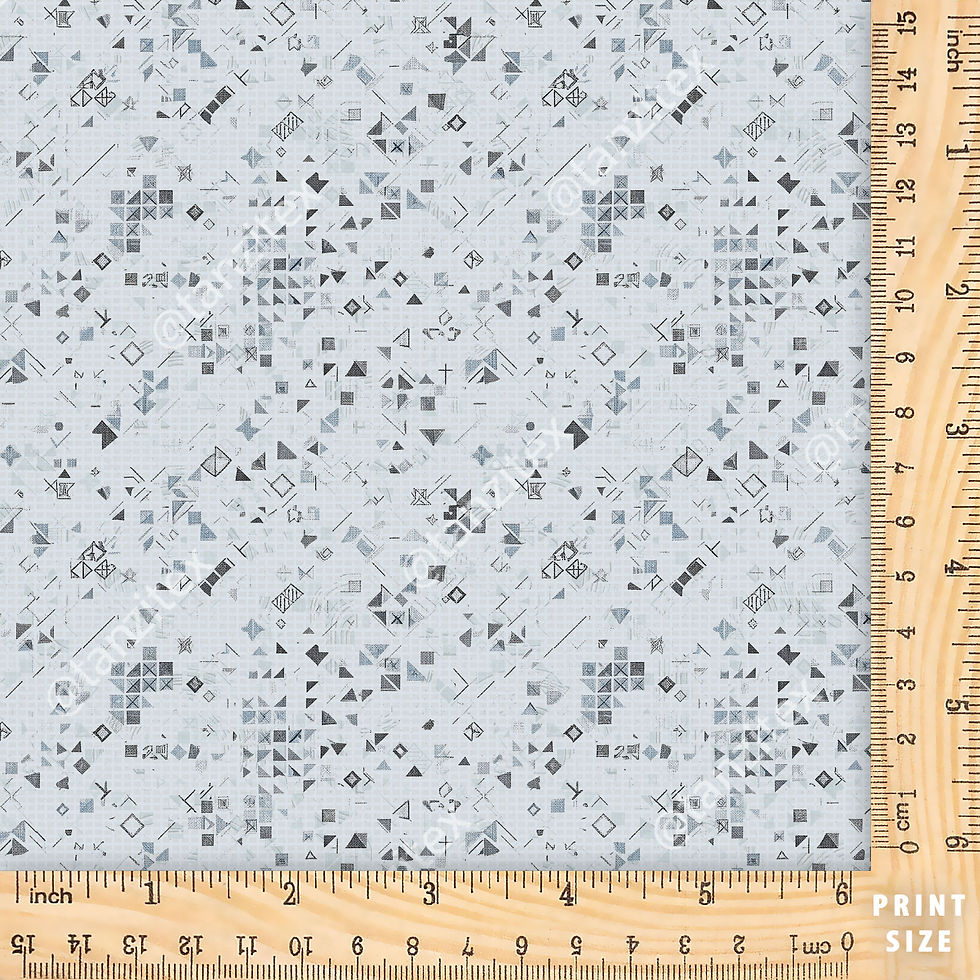 Abstract pattern on fabric with ruler and measurements; Tanzitex Studio.