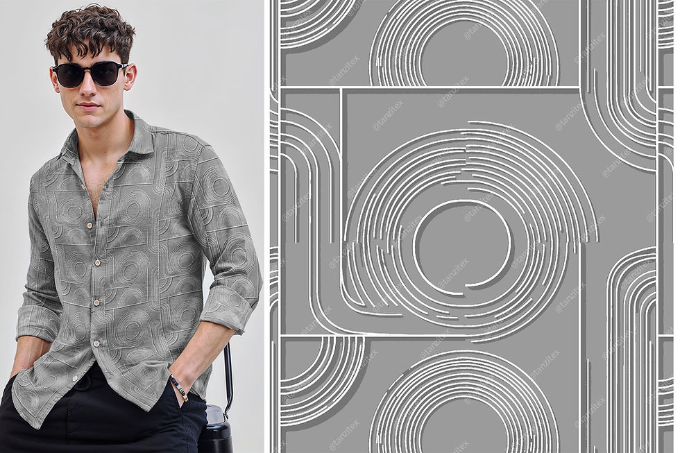 थंबनेल: Man in gray Geometric Abstract Digital Pattern Shirt TZSRT 5289, studio shot ready.