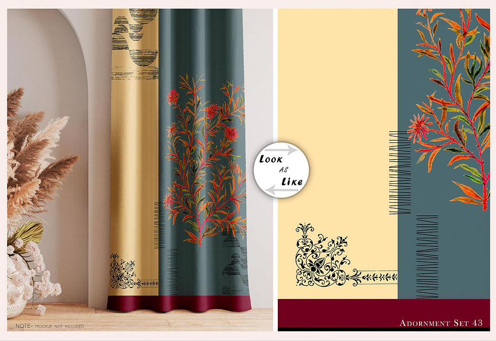 थंबनेल: Curtain Designs – Book or Else with floral art and Tanzitex Studio