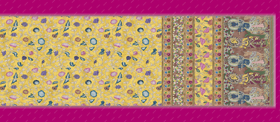 थंबनेल: Yellow floral textile design with border, Kids Room Collection Set 09, Tanzitex Studio.