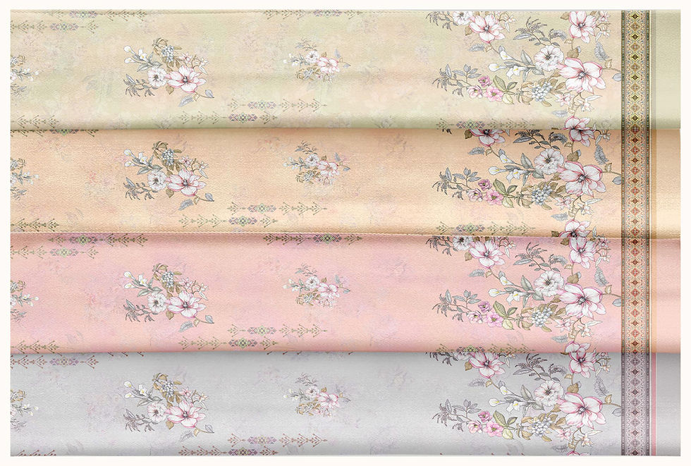 थंबनेल: Floral pattern rolls, four colors, Vintage Tile Motif Digital Pattern TZSRT 5004, Tanzitex Studio.