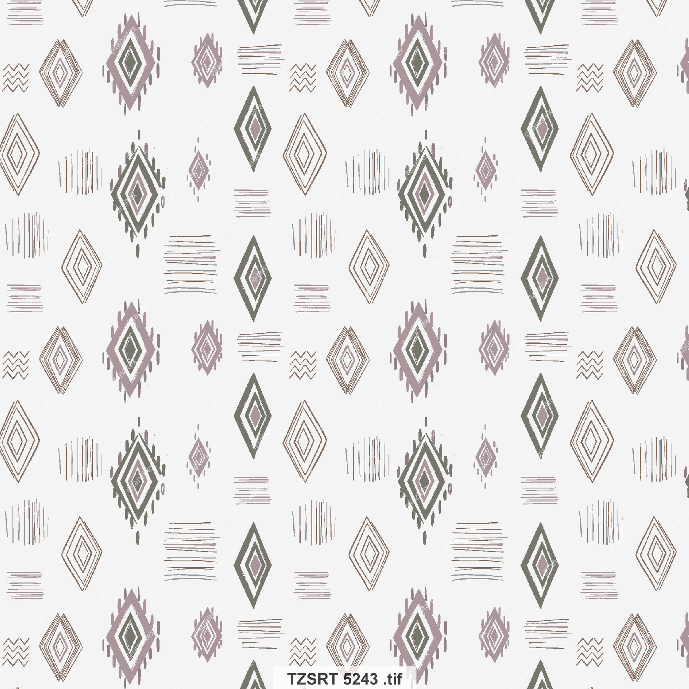 Geometric repeating pattern with diamonds and lines in neutral tones, Tanzitex Studio.