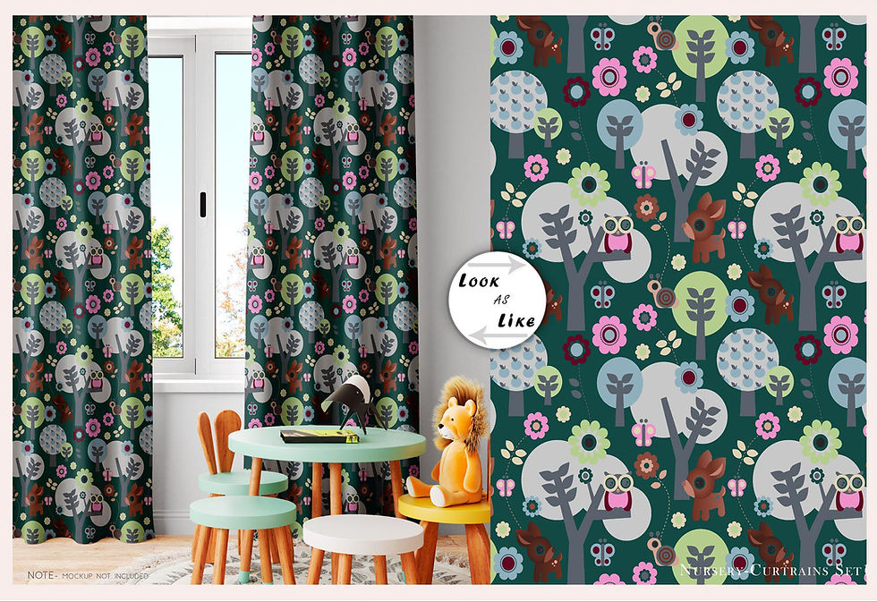 Thumbnail: Colorful curtains with cartoon characters and cute decor, Book of Life, Tanzitex Studio.