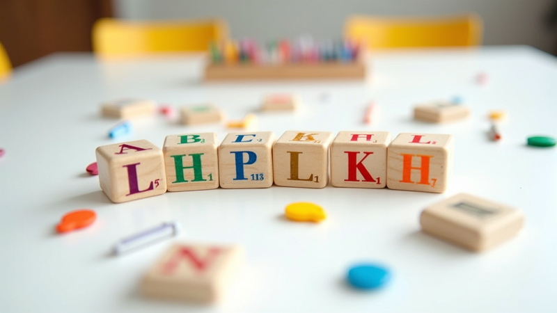 Khối chữ cái bằng gỗ để học tiếng Anh.