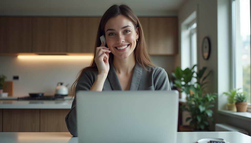 Eye-level view of a real estate agent making a phone call in a modern home setting