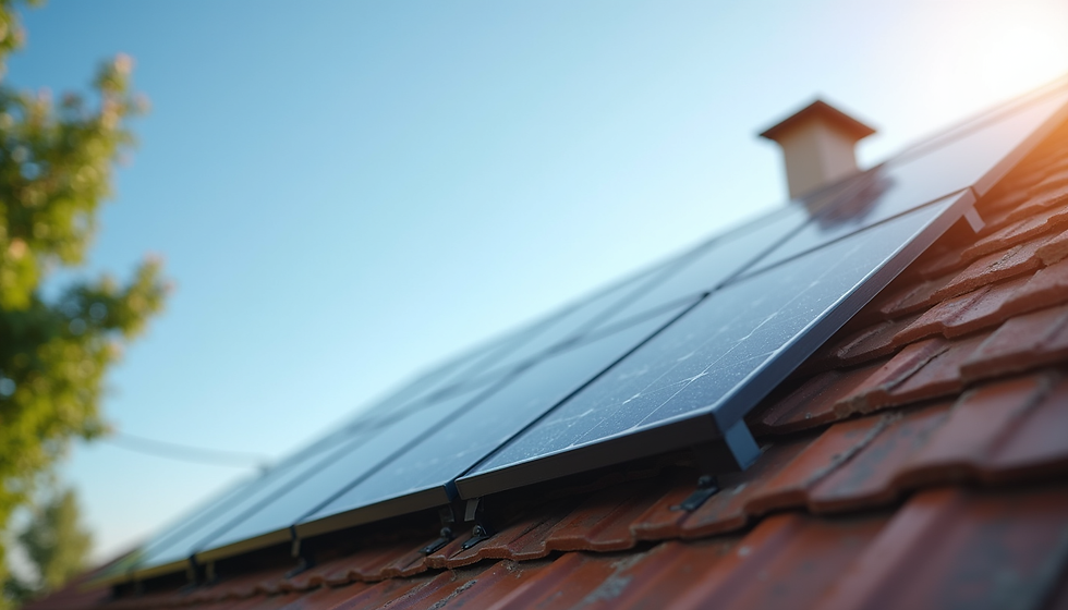 Eye-level view of a solar panel installation on a residential rooftop