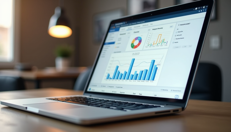 Eye-level view of a laptop screen showing a lead management dashboard