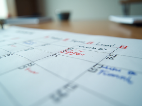 Eye-level view of a calendar with scheduled legal consultations marked clearly