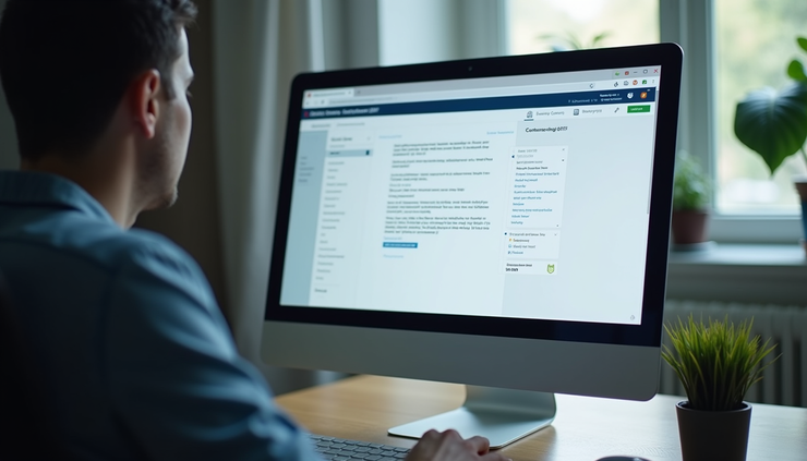 Eye-level view of a computer screen showing a live chat window with a customer enquiry
